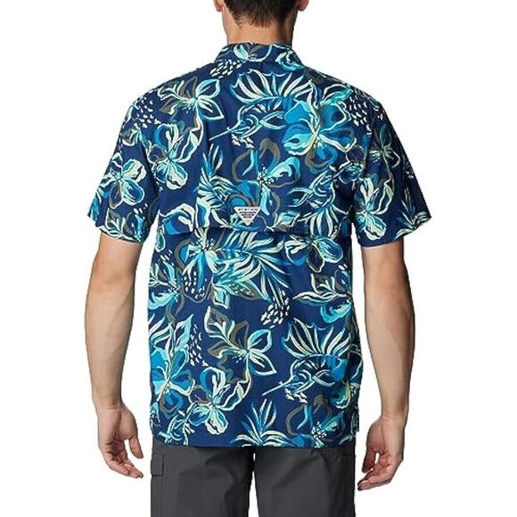 Columbia Mens Shirt Sz XL Trollers Best Carbon Wildwaters Vented Blue Floral NEW - Picture 2 of 10